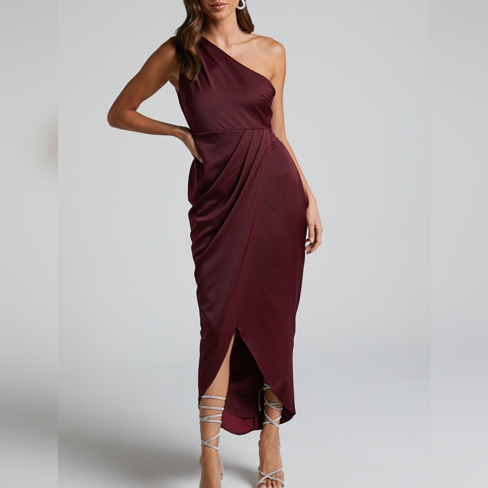 Showpo Felt So Happy Midi Dress in Wine Red